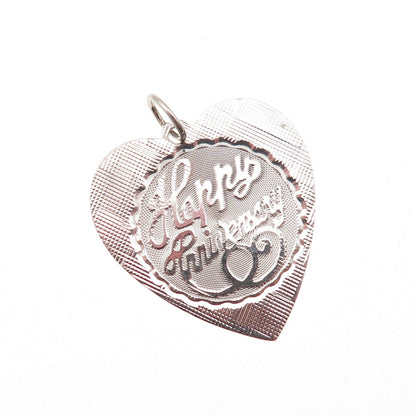 925 Sterling Silver Vintage Happy Anniversary Heart Charm Pendant