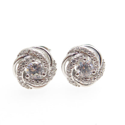 925 Sterling Silver Round-Cut C Z Tornado Stud Earrings