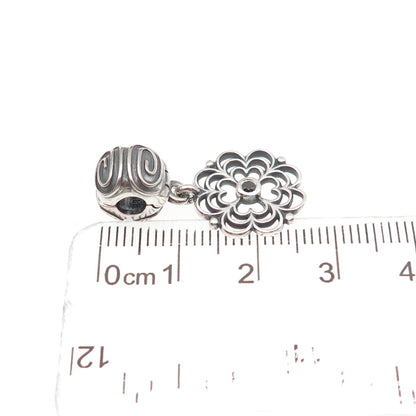 Pandora 925 Sterling Silver Round-Cut Black C Z Dogwood Dangle Clip Charm