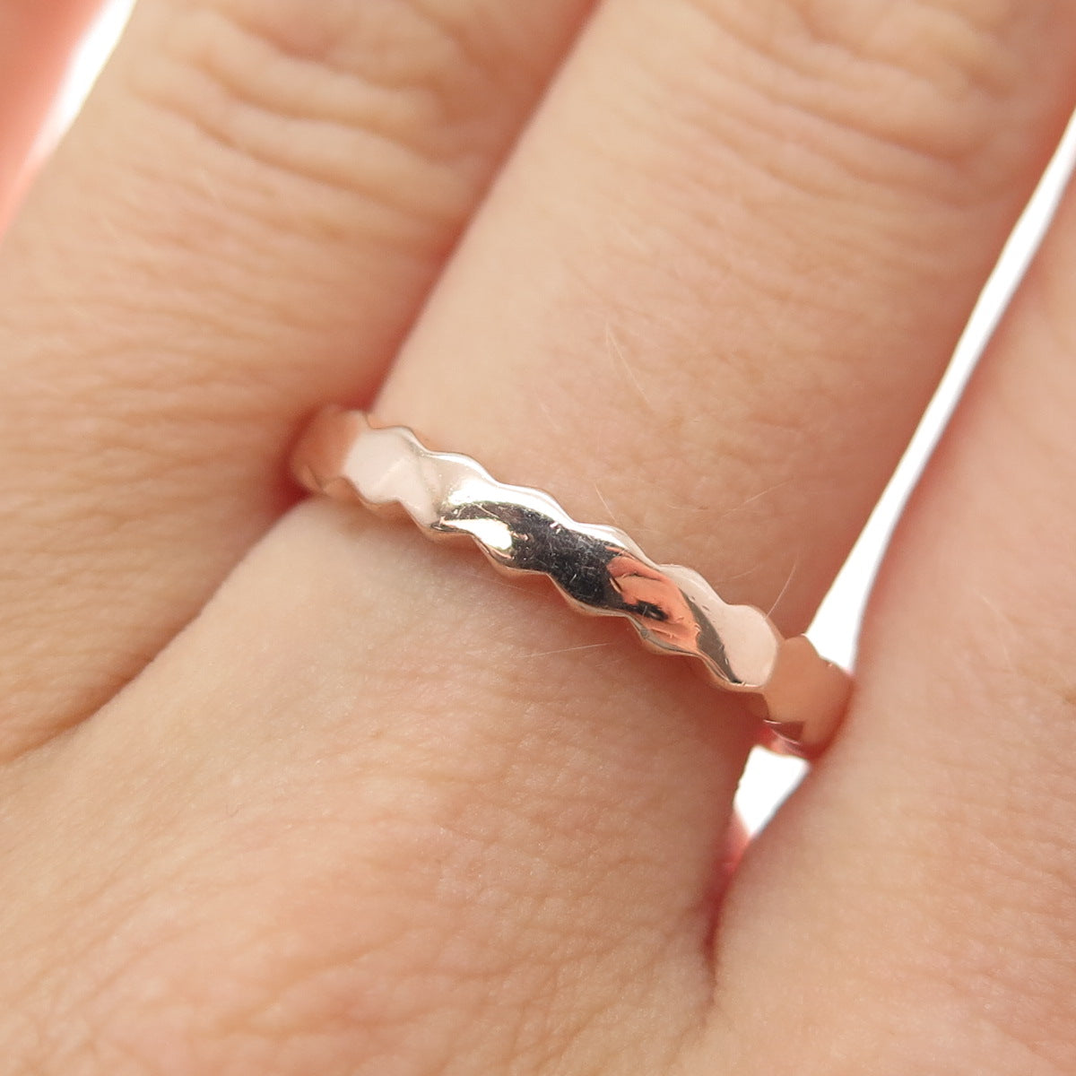 925 Sterling Silver Rose Gold Plated Wavy Band Ring Size 6.75