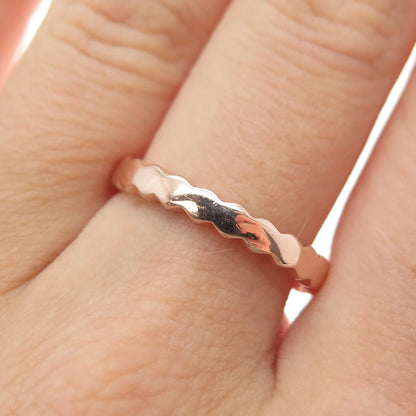 925 Sterling Silver Rose Gold Plated Wavy Band Ring Size 6.75
