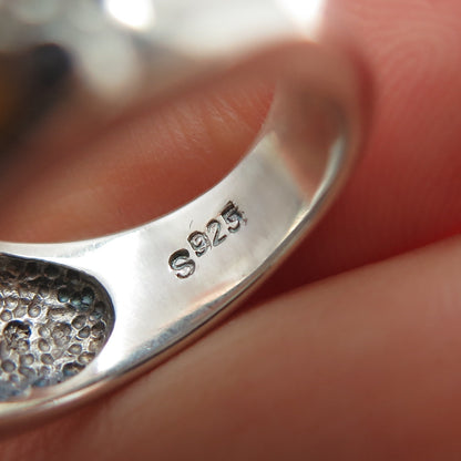 925 Sterling Silver Real MOP & Round-Cut C Z Modernist Ring Size 6