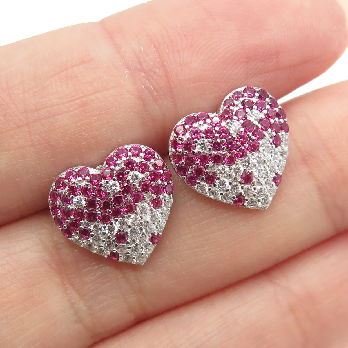 925 Sterling Silver White & Pink C Z Stud Earrings