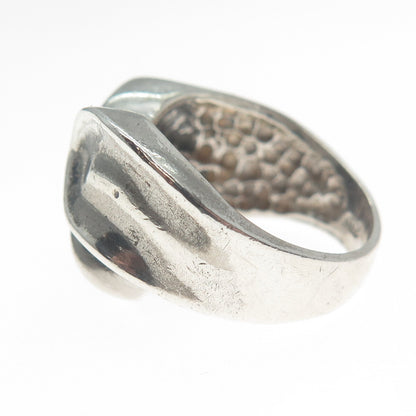 925 Sterling Silver Vintage Italy Modernist Wavy Oxidized Ring Size 7.75