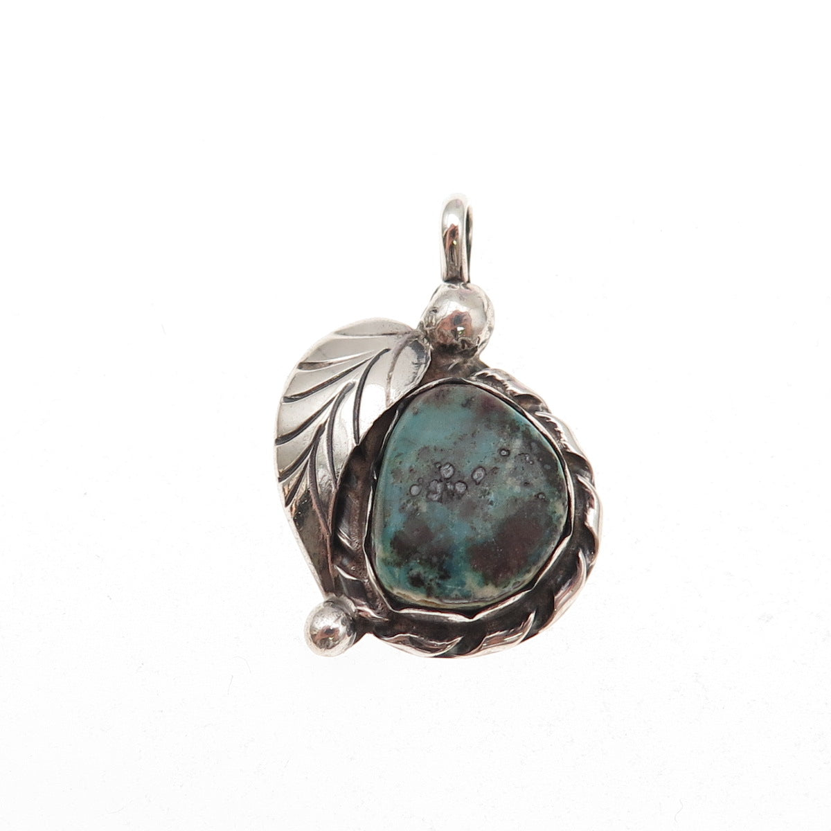 Michael Thompson Navajo Old Pawn 925 Sterling Vintage Turquoise Feather Pendant
