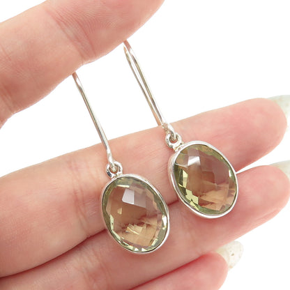 925 Sterling Silver Vintage Real Oval-Cut Citrine Dangling Earrings