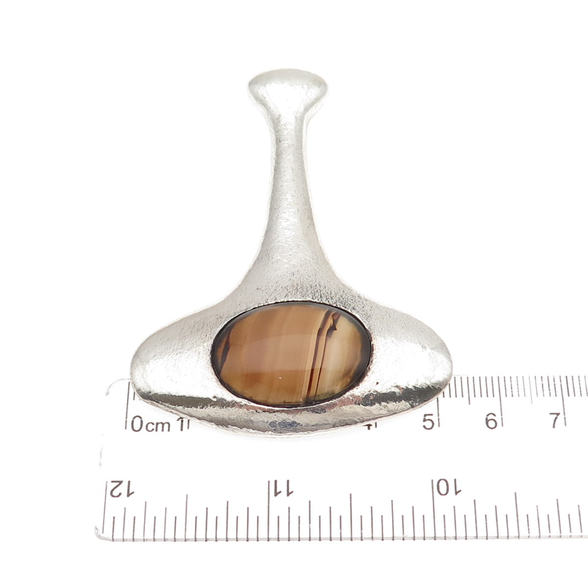 925 Sterling Silver Vintage Real Agate Modernist Oxidized Slide Pendant