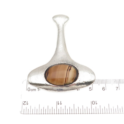 925 Sterling Silver Vintage Real Agate Modernist Oxidized Slide Pendant