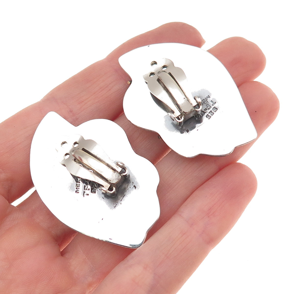 925 Sterling Silver 2-Tone Vintage Mexico Modernist Clip On Earrings