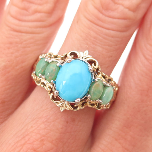 Chuck Clemency 925 Sterling Silver 2-Tone Real Turquoise & Opal Ring Size 8.25