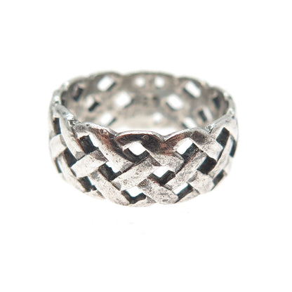 925 Sterling Silver Vintage Woven Oxidized Band Ring Size 4.75