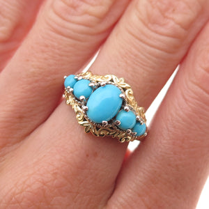 Chuck Clemency Sterling Silver 2-Tone Real Sleeping Beauty Turquoise Ring Size 6
