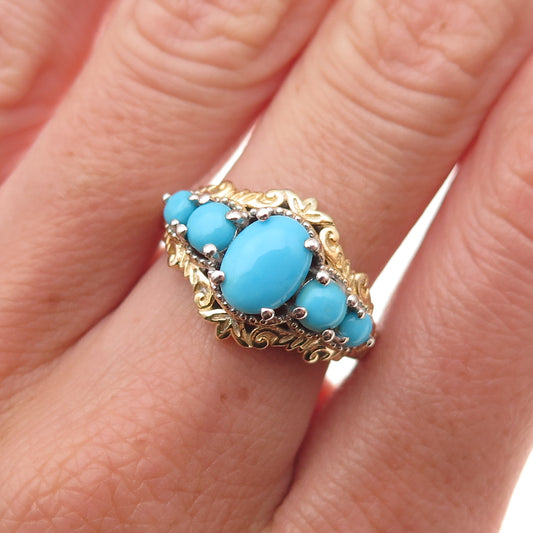 Chuck Clemency Sterling Silver 2-Tone Real Sleeping Beauty Turquoise Ring Size 6