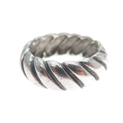 925 Sterling Silver Vintage Modernist Ribbed Oxidized Band Ring Size 6.25