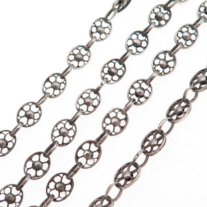 925 Sterling Silver Antique Art Deco Floral Filigree Necklace 28" (missing lock)