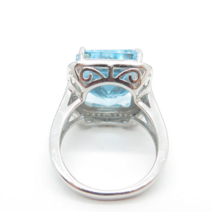 925 Sterling Silver Real White & Blue Topaz Gemstone Ring Size 7