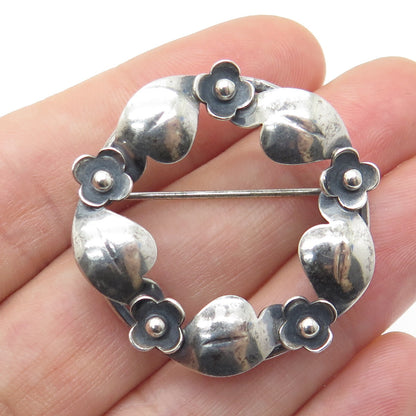 S. CHRISTIAN FOGH Sterling Silver Vintage Denmark Flower Circle Oxidized Brooch
