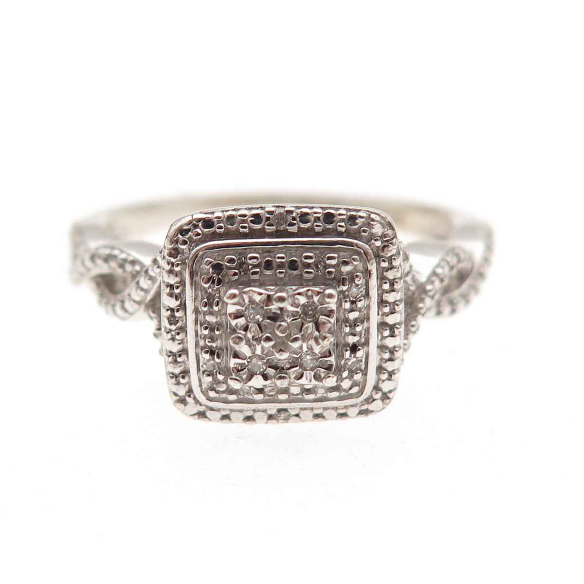 925 Sterling Silver Real Round-Cut Diamond Promise Ring Size 6.75