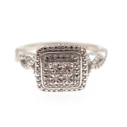 925 Sterling Silver Real Round-Cut Diamond Promise Ring Size 6.75