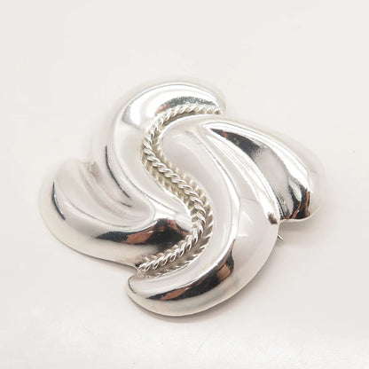 925 Sterling Silver Vintage Mexico Ribbed Pin Brooch