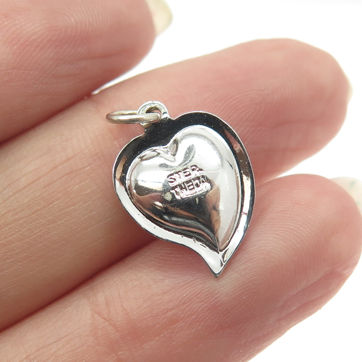 THEDA 925 Sterling Silver Vintage Real Pearl Modernist Heart Pendant