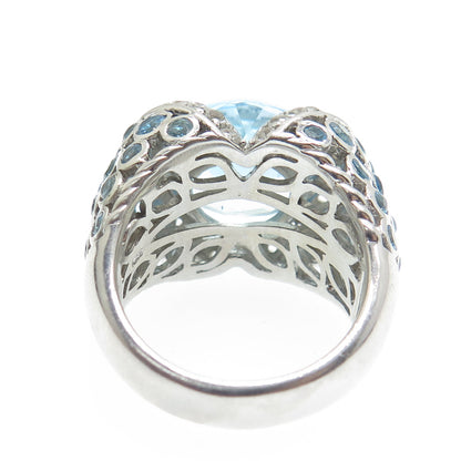 925 Sterling Silver Real Round-Cut Blue & White Topaz Ring Size 7