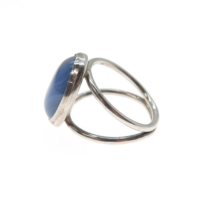 925 Sterling Silver Vintage Real Blue Lace Agate Modernist Ring Size 6.5