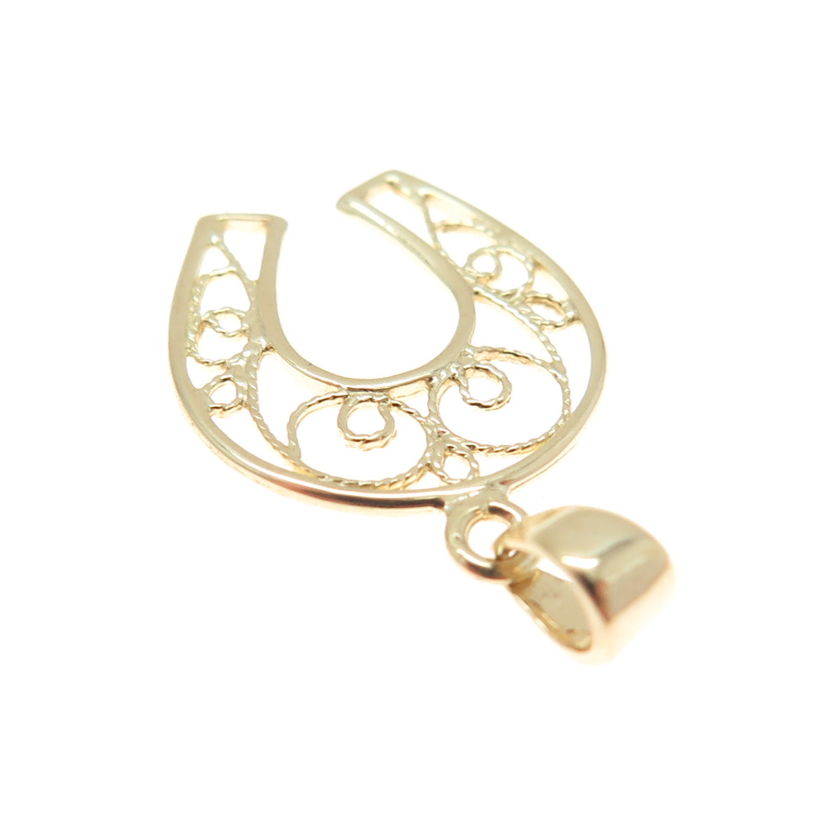 14K Yellow Gold Filigree Horseshoe Minimalist Charm Pendant