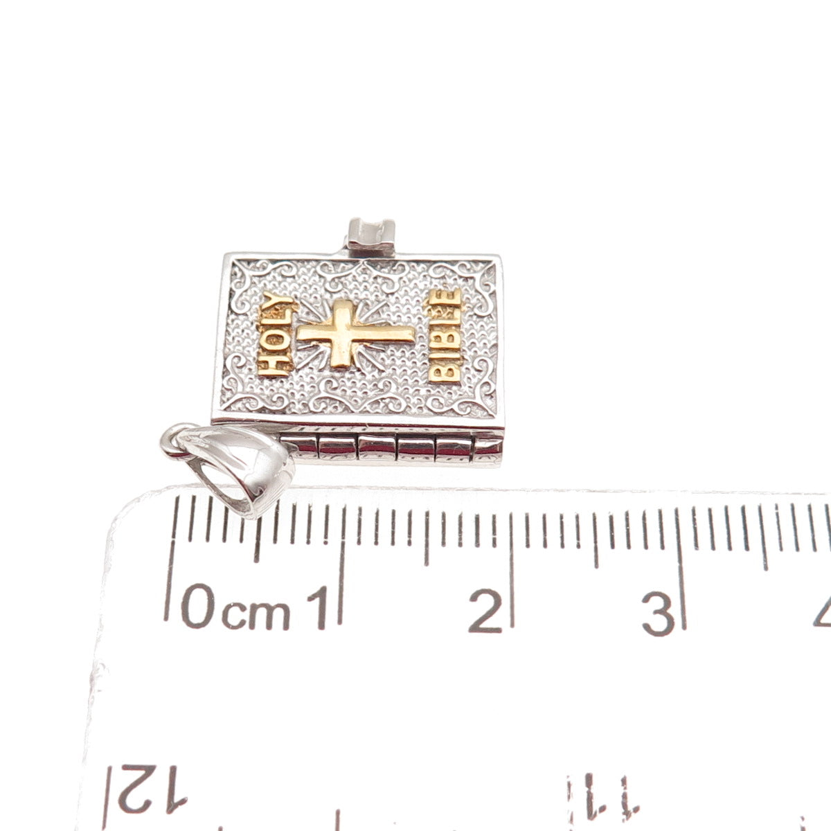 925 Sterling Silver 2-Tone Holy Bible Locket Mini Charm Pendant