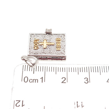 925 Sterling Silver 2-Tone Holy Bible Locket Mini Charm Pendant