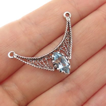 925 Sterling Silver Vintage Real Marquise-Cut Blue Topaz Centerpiece Pendant