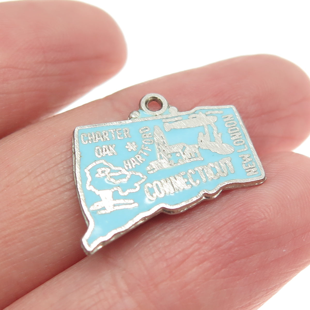 925 Sterling Silver Vintage Enamel Connecticut State Map Charm Pendant