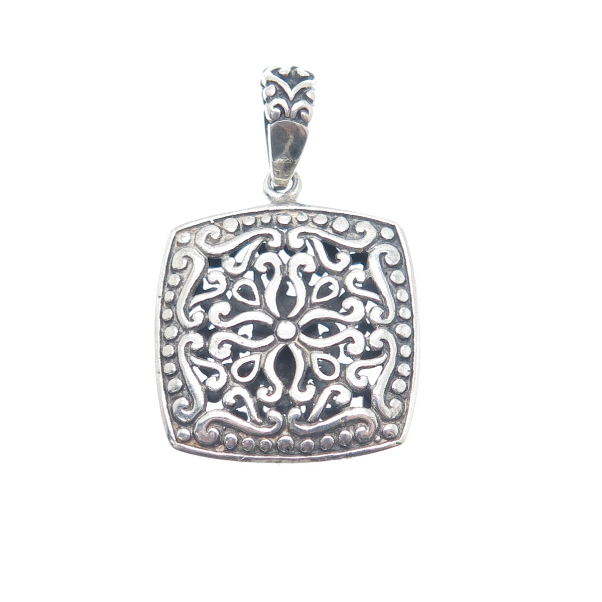 925 Sterling Silver Vintage Ornate Floral Oxidized Charm Pendant
