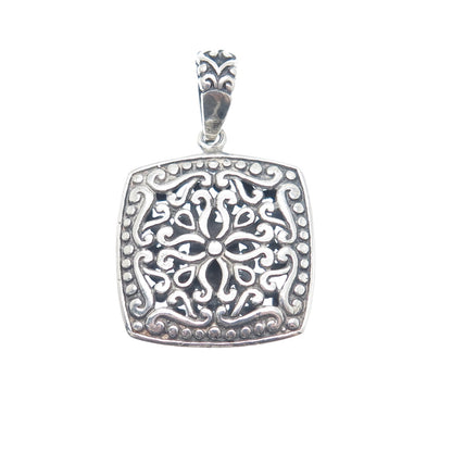 925 Sterling Silver Vintage Ornate Floral Oxidized Charm Pendant