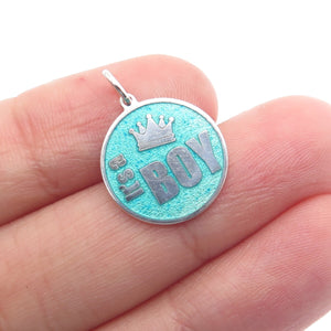 925 Sterling Silver Turquoise Color Enamel "It's A Boy" Minimalist Charm Pendant