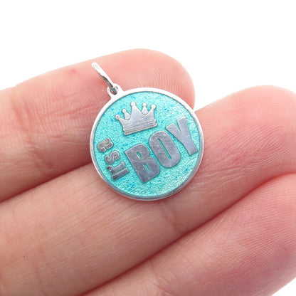 925 Sterling Silver Turquoise Color Enamel "It's A Boy" Minimalist Charm Pendant