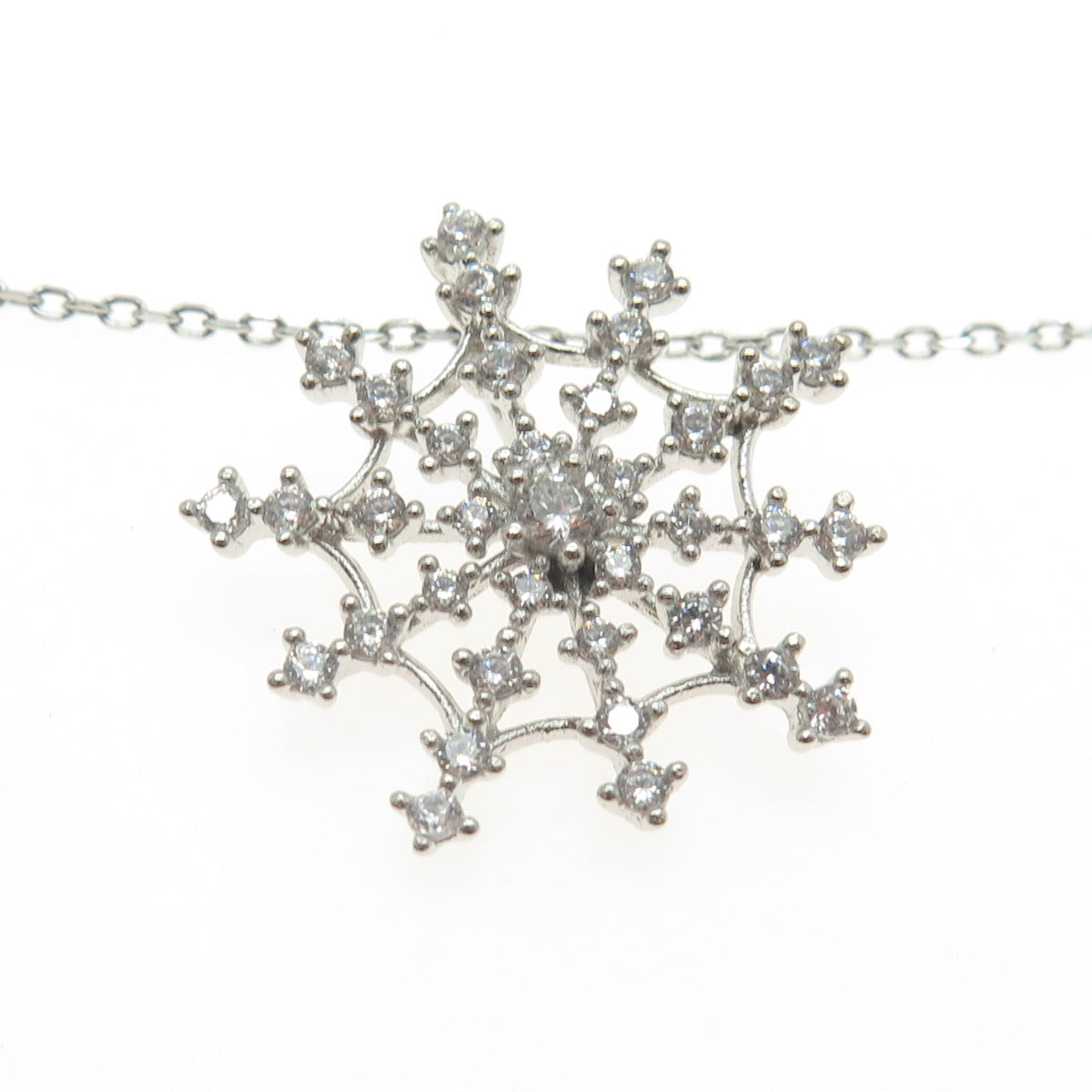 925 Sterling Silver Round-Cut C Z Snowflake Cable Chain Necklace 18"