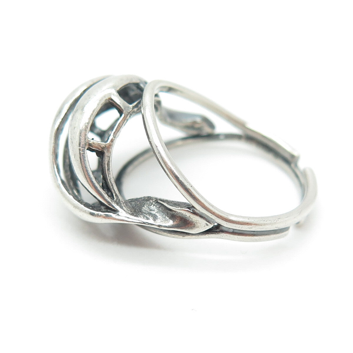 BEAU 925 Sterling Silver Vintage Braided Domed Adjustable Ring Size 6