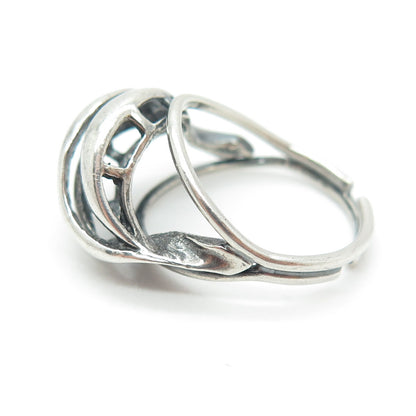BEAU 925 Sterling Silver Vintage Braided Domed Adjustable Ring Size 6