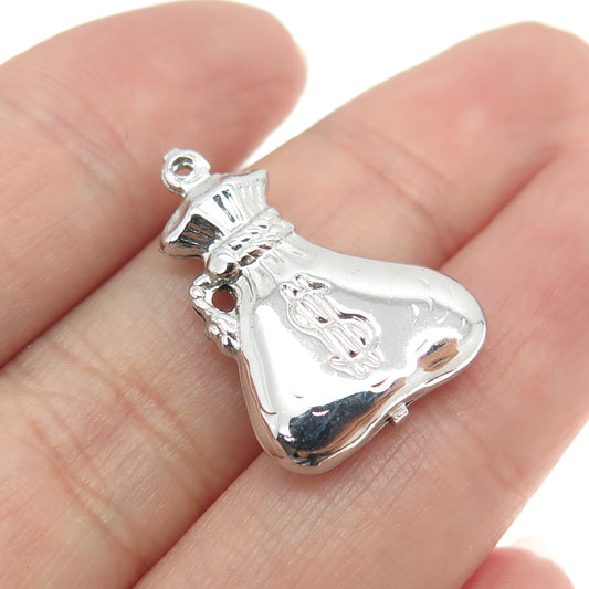 925 Sterling Silver Antique Art Deco Money Bag 3D Pendant