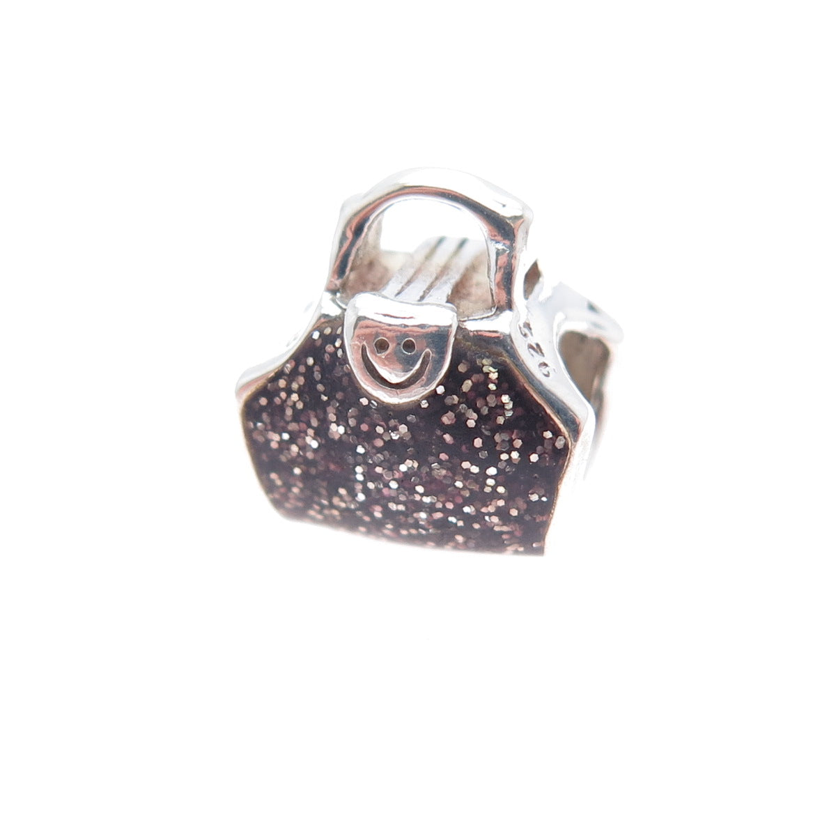 CHAMILIA 925 Sterling Silver Enamel Happy Face Emoji Ladies Purse Bead Charm