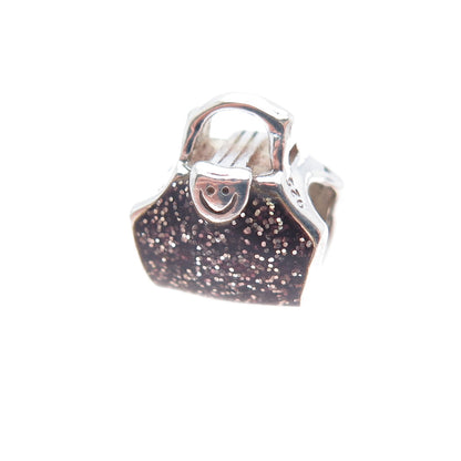 CHAMILIA 925 Sterling Silver Enamel Happy Face Emoji Ladies Purse Bead Charm