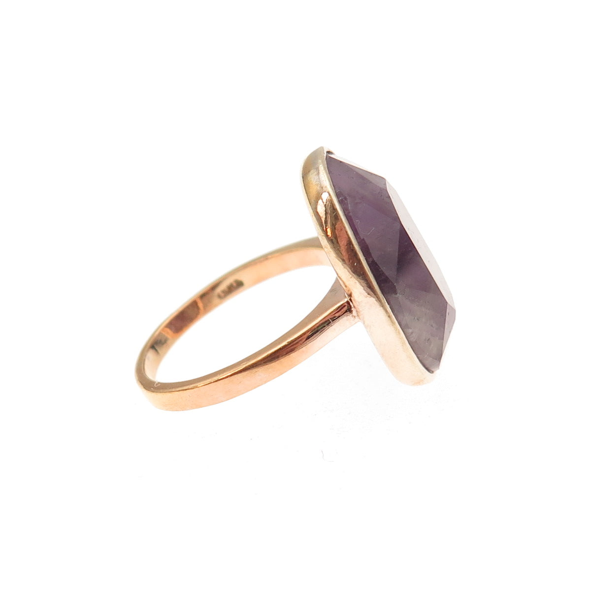 925 Sterling Silver Gold Plated Vintage Real Amethyst Modernist Ring Size 6