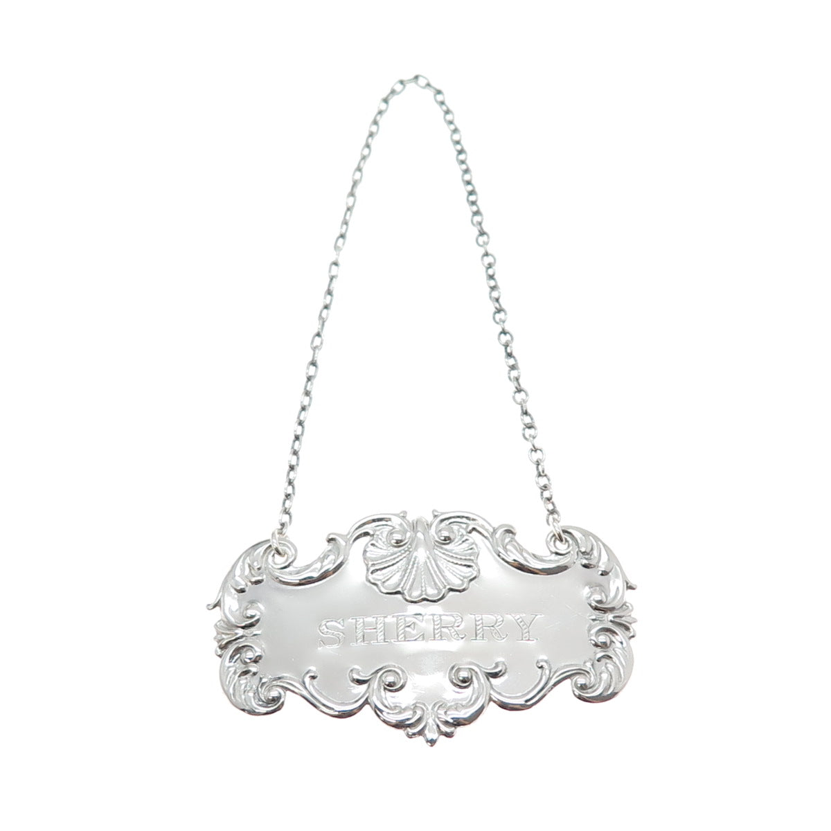 925 Sterling Silver Antique Art Deco Sherry Repousse Bottle Tag #350