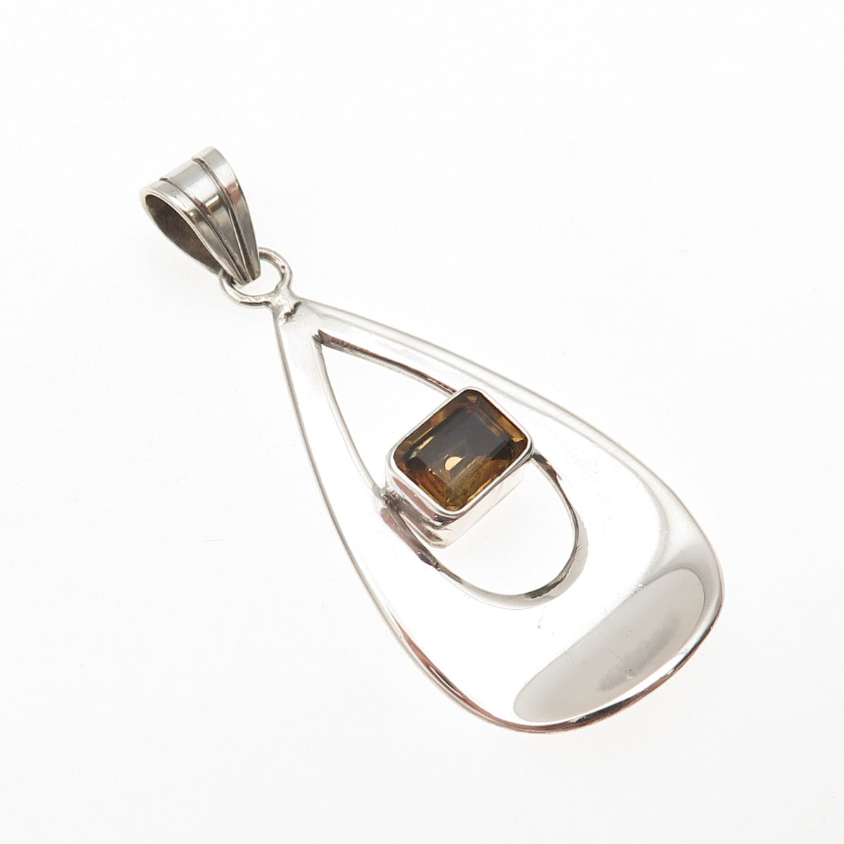 925 Sterling Silver Vintage Real Citrine Modernist Teardrop Charm Pendant