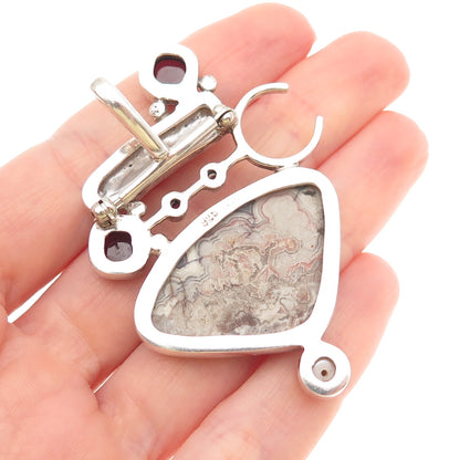 Som’s Sterling Vintage Real Agate Pearl Rhodonite Modernist Pin Brooch / Pendant