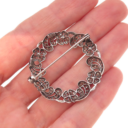 Alice Caviness 925 Sterling Antique Art Deco Germany Floral Oxidized Pin Brooch