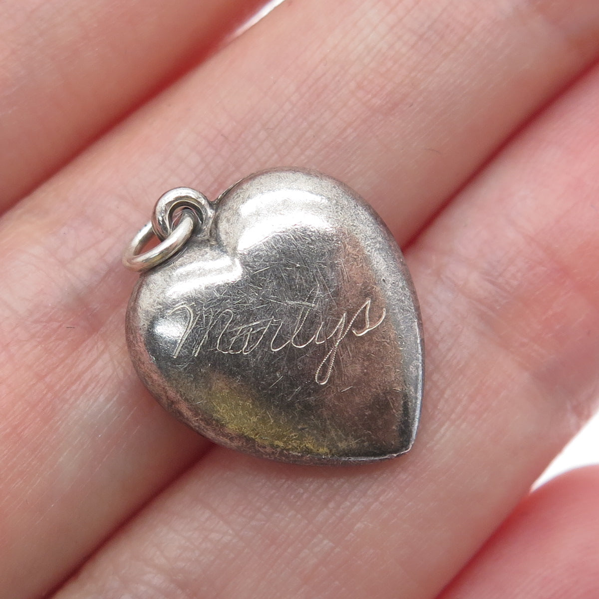 925 Sterling Silver Antique Art Deco Chatelaine Heart Minimalist Charm Pendant