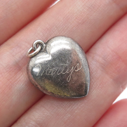 925 Sterling Silver Antique Art Deco Chatelaine Heart Minimalist Charm Pendant