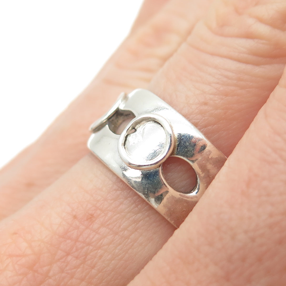 925 Sterling Silver Vintage Modernist Oxidized Adjustable Ring Size 7.25